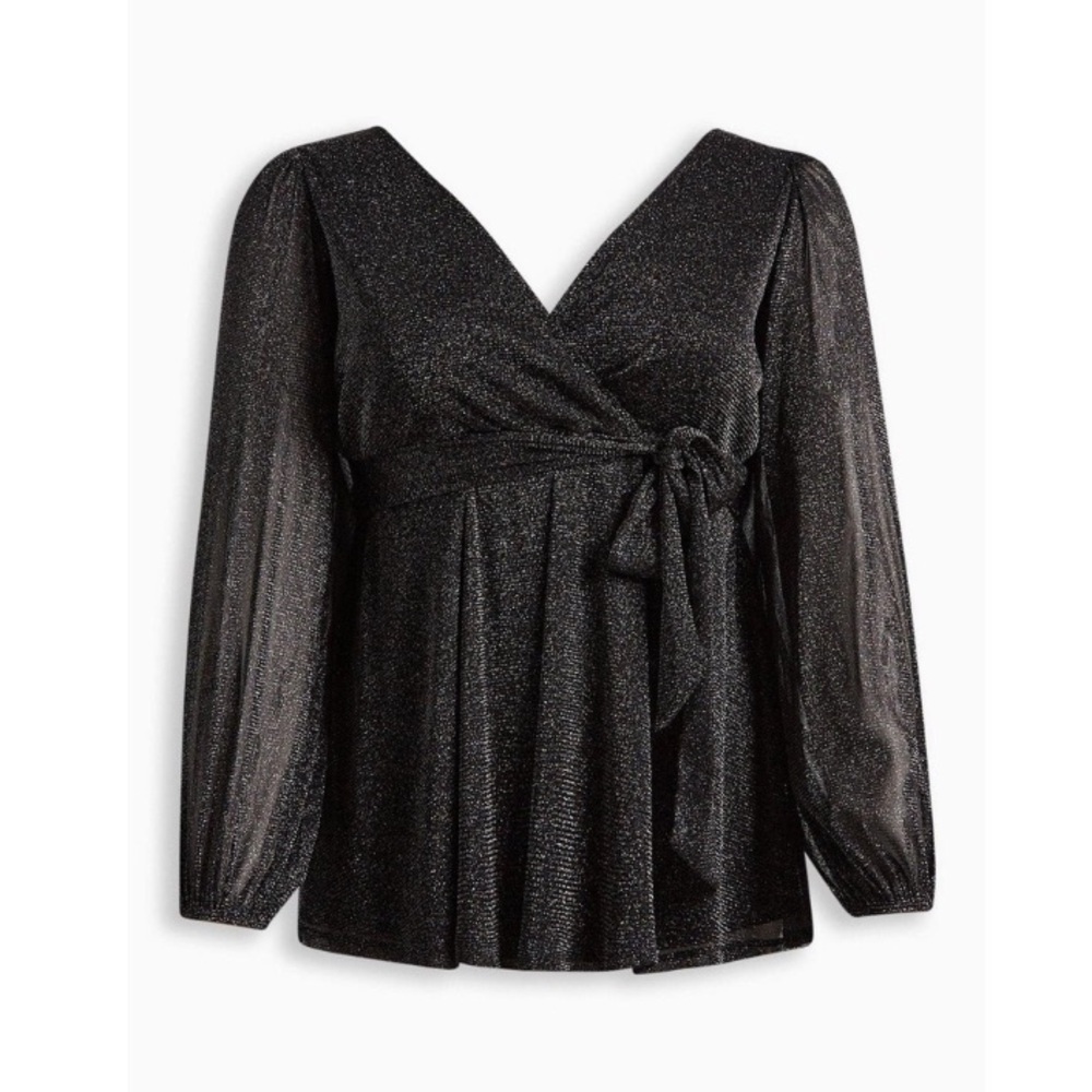 NWT TORRID Lurex Surplice Top in Black Shimmer - Picture 3 of 13
